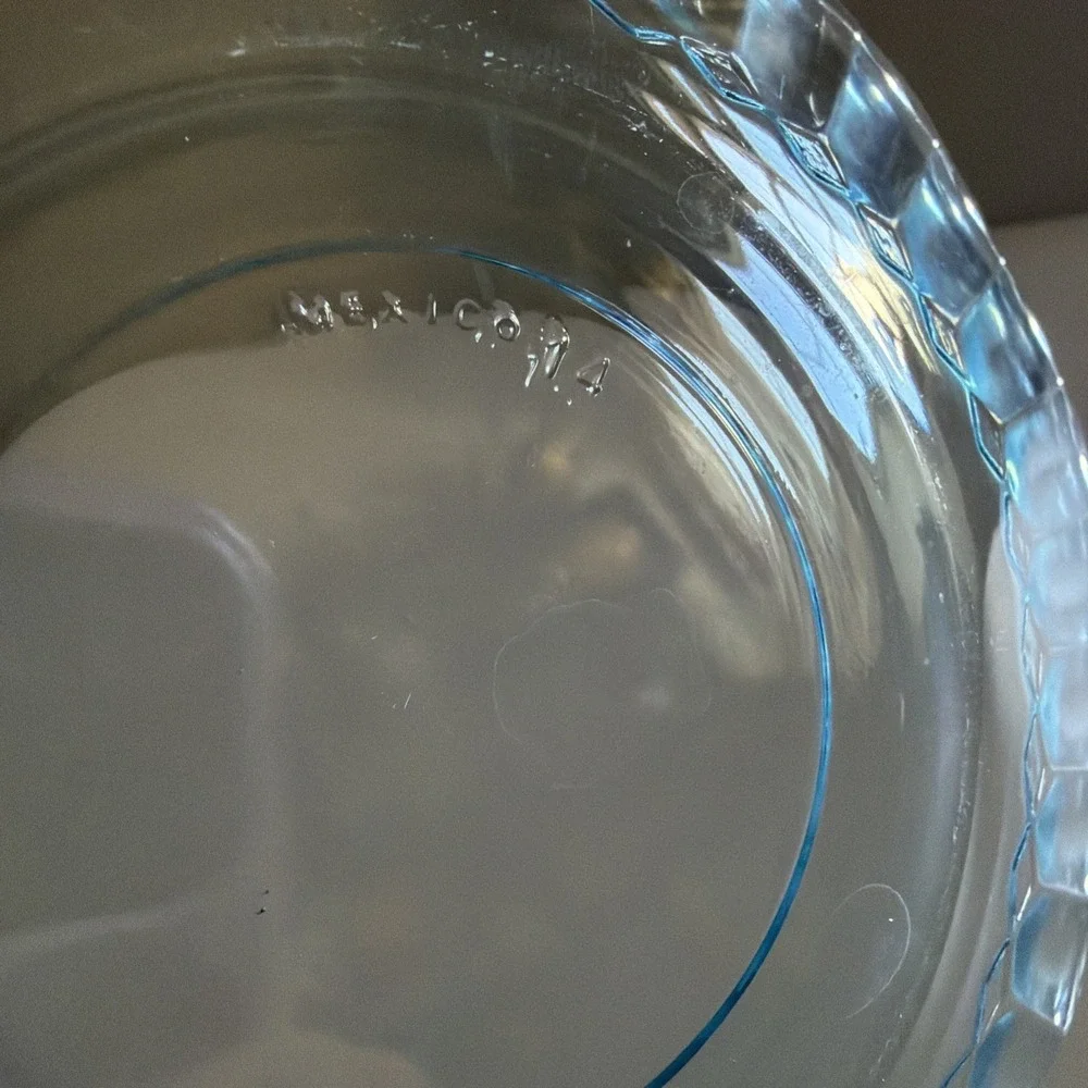 Vintage 1980s Fortecrisa Mexico Ice Azure Blue Glass Coffee Tea Cup & Saucer 8oz
